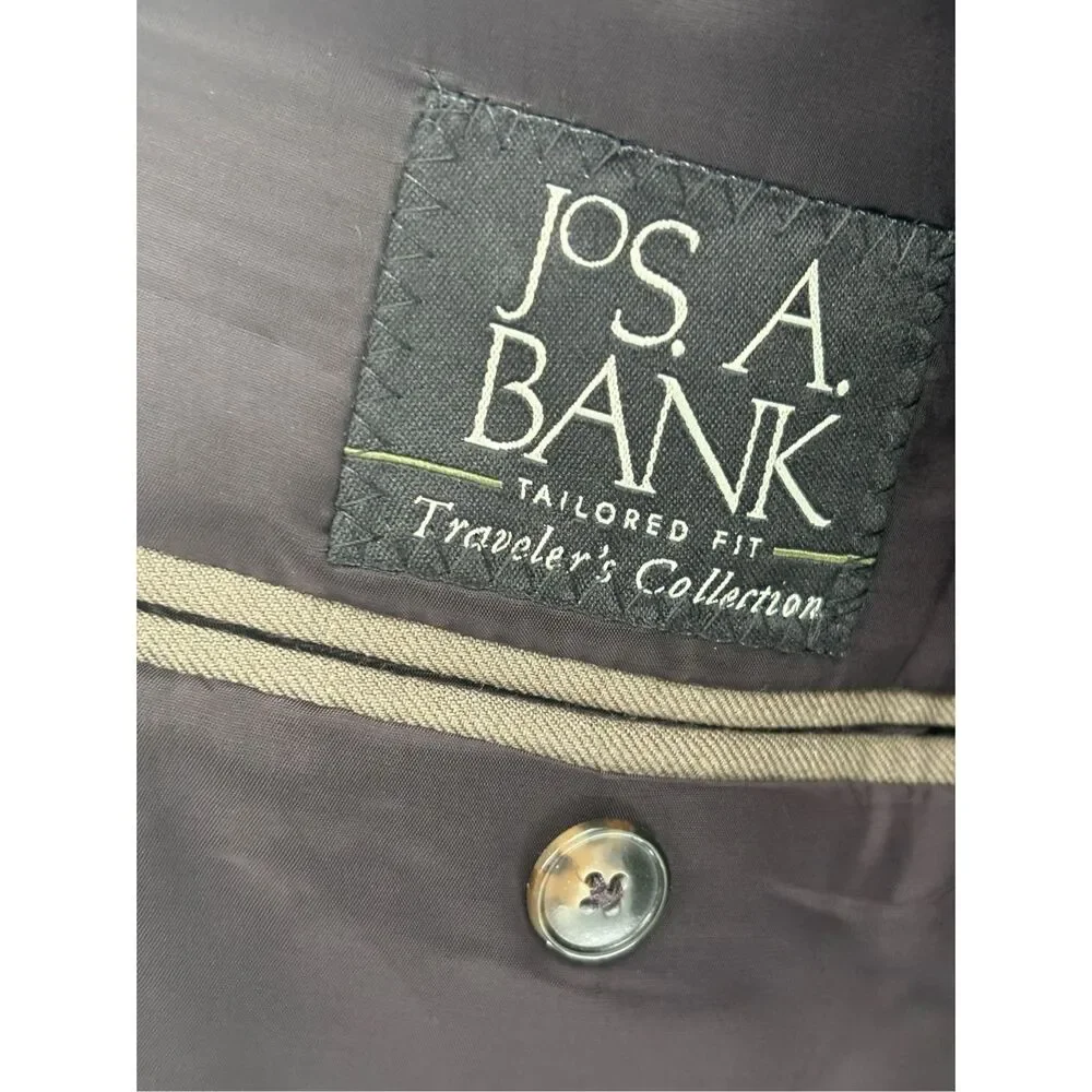 Jos. A Bank Blazer Travelers Collection Tailored‎ Fit  Men 42R Brown Check Wool